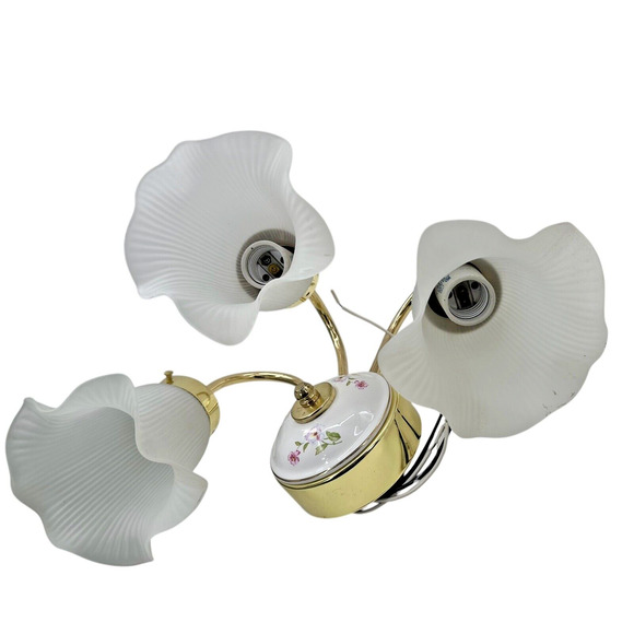 Victorian Underwriters 3 Arm Tulip Light Wall Sconce Lamp Floral Porcelain VTG - Picture 2 of 16